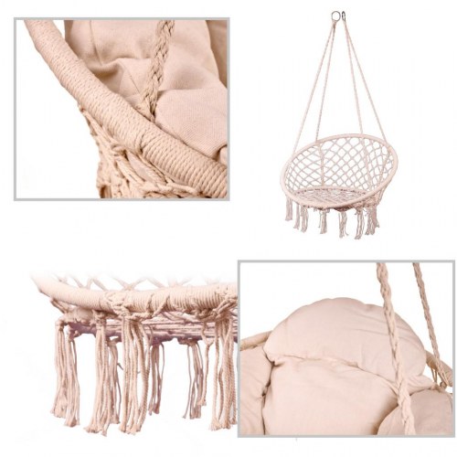 Hængestol storkerede med pude – XXL, ecru, Ø 80 cm