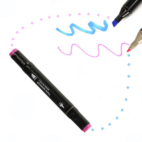 Dobbeltspids alkoholbaserede tuscher i etui 204 stk + stativ