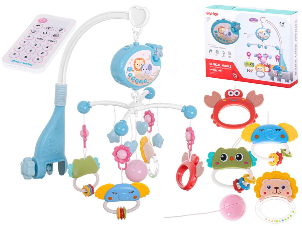 Babymobile med stjerneprojektor - blå med fjernbetjening