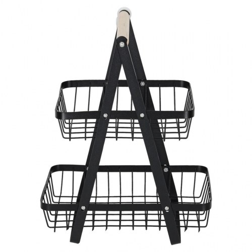 Frugtkurv i 2 etager – metal med træhåndtag (sort)