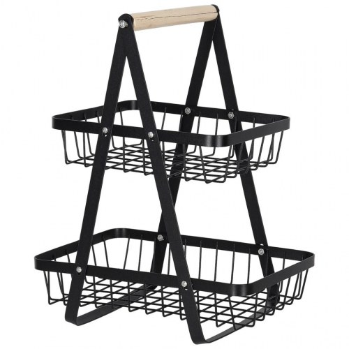 Frugtkurv i 2 etager – metal med træhåndtag (sort)