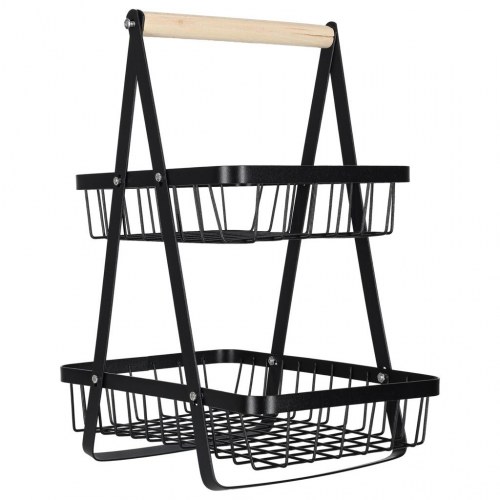 Frugtkurv i 2 etager – metal med træhåndtag (sort)