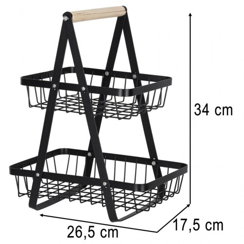 Frugtkurv i 2 etager – metal med træhåndtag (sort)