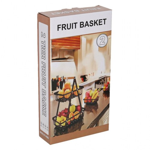 Frugtkurv i 2 etager – metal med træhåndtag (sort)