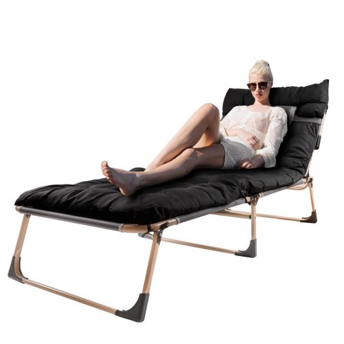 Sammenklappelig feltseng 193 cm – sort rejsefeltseng med puder