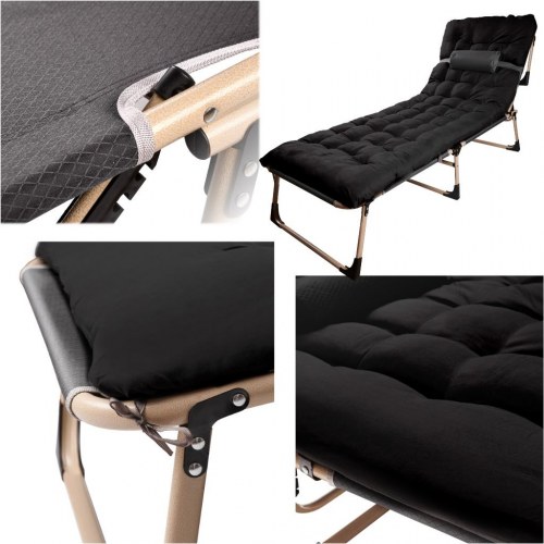 Sammenklappelig feltseng 193 cm – sort rejsefeltseng med puder