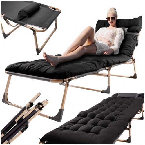 Sammenklappelig feltseng 193 cm – sort rejsefeltseng med puder