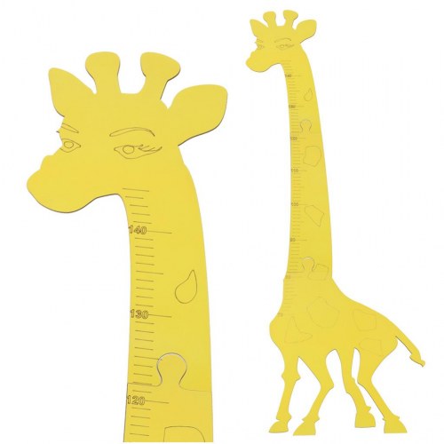 Højdemåler til børn i træ – giraf 125 cm, gul + kridttavle 32 × 44 cm
