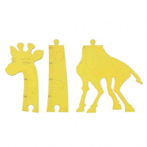 Højdemåler til børn i træ – giraf 125 cm, gul + kridttavle 32 × 44 cm