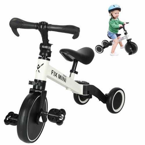 Børnetrekant/3-i-1 løbecykel med pedaler – Fix Mini, hvid