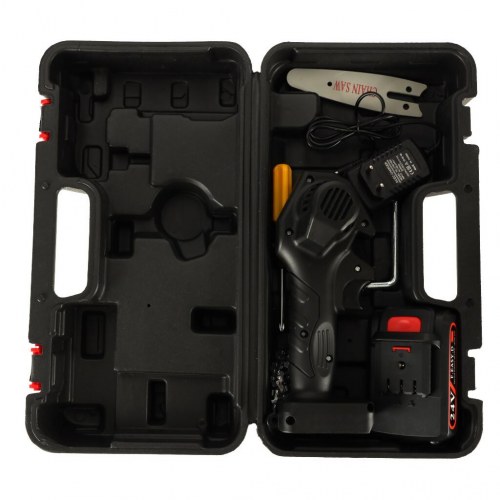 Batteridreven mini kædesav med USB-opladning i kuffert