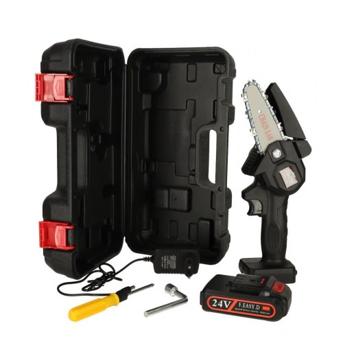 Batteridreven mini kædesav med USB-opladning i kuffert