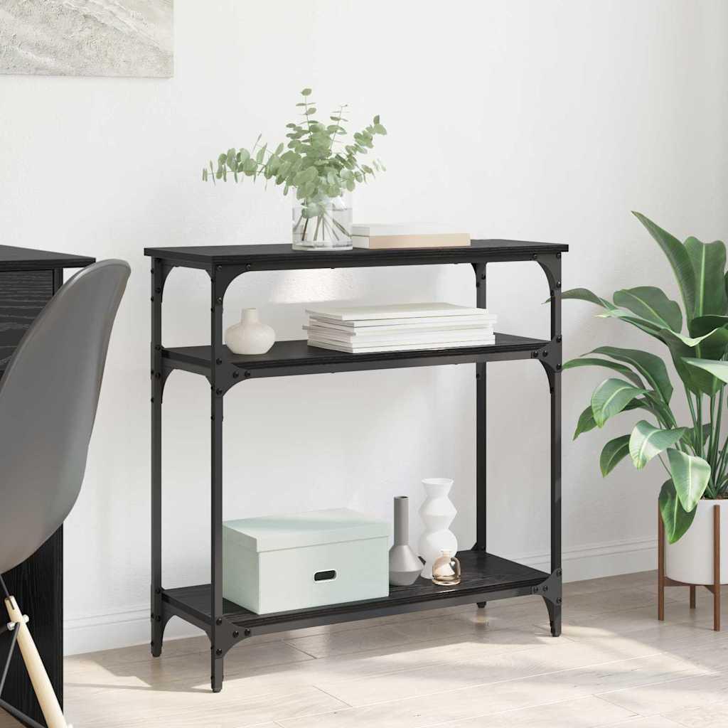Konsolbord med hylde Sort eg 75 x 29 x 75 cm Konstrueret træ
