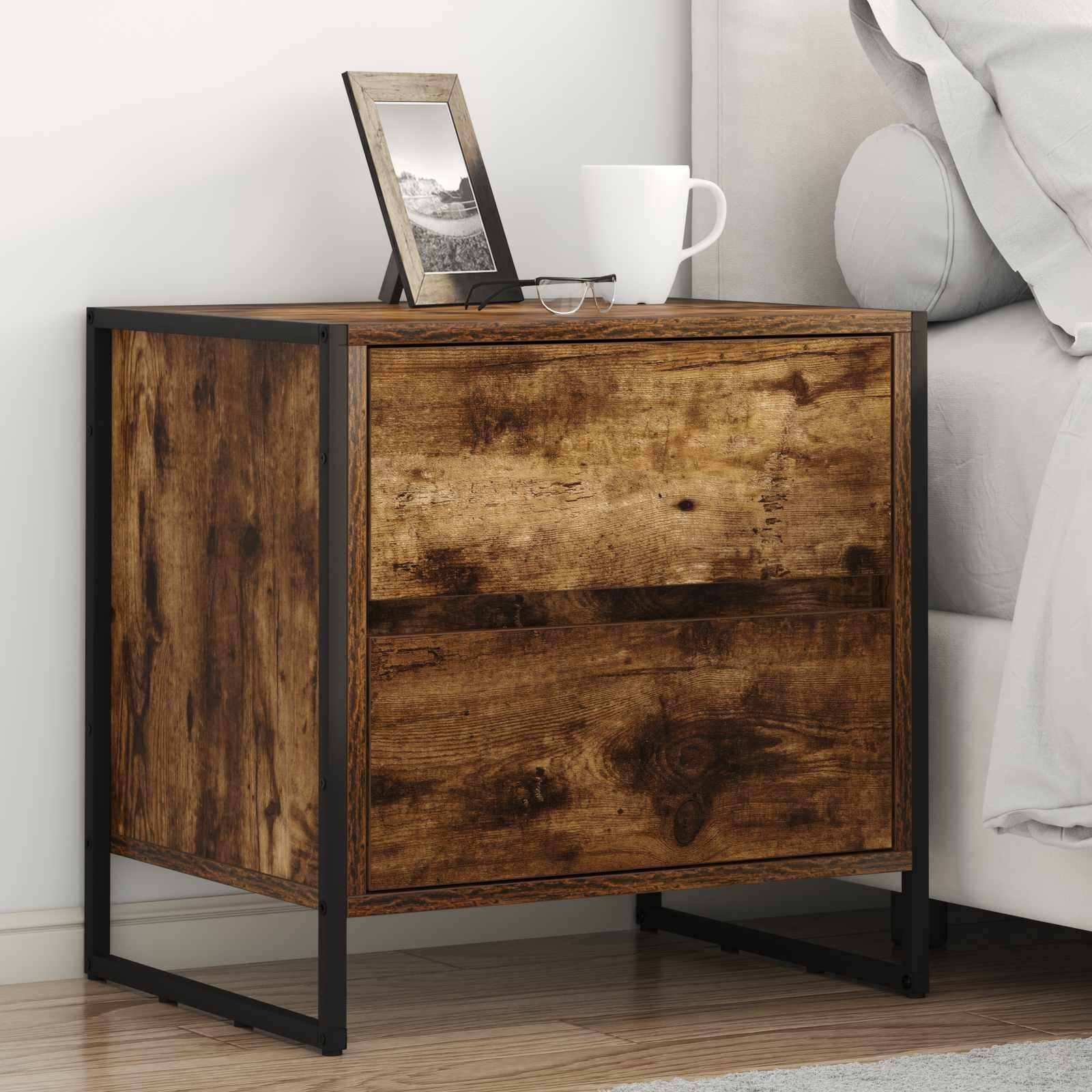 Sengebord 2 stk Røget Eg 50 x 39,5 x 50 cm Konstrueret træ