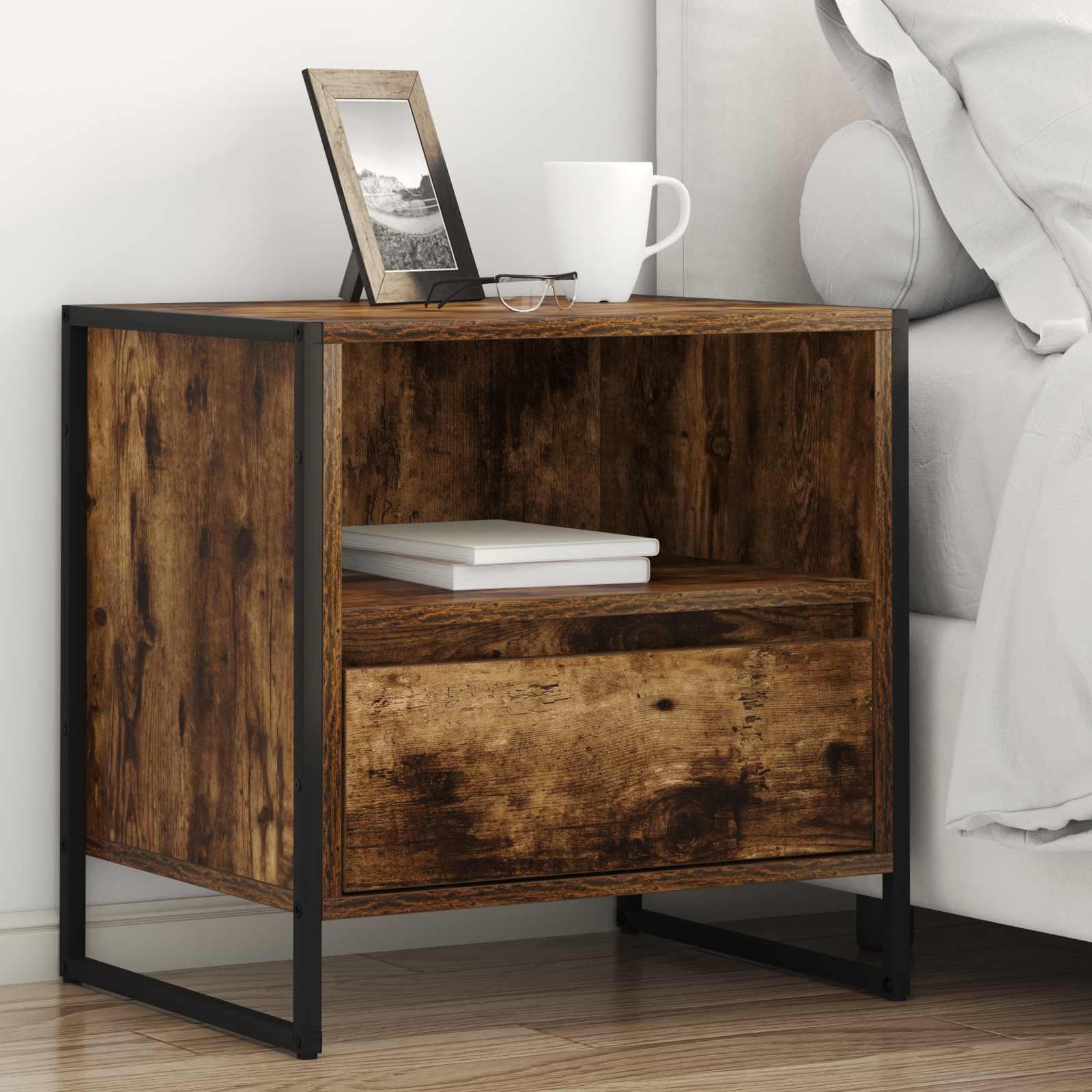Sengebord 2 stk Røget Eg 50 x 39,5 x 50 cm Konstrueret træ