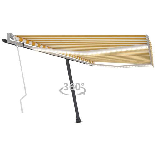 Markise m. LED-lys 450x350 cm manuel betjening gul og hvid