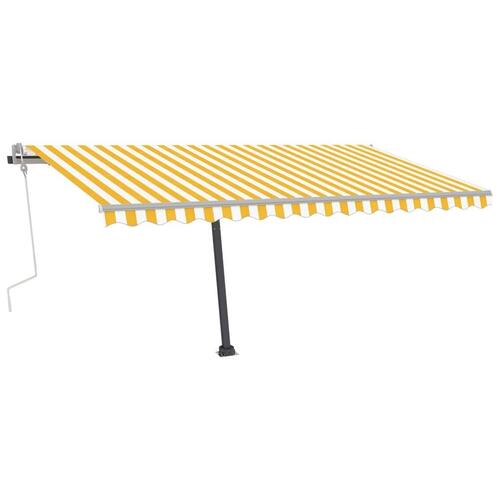 Markise m. LED-lys 450x350 cm manuel betjening gul og hvid