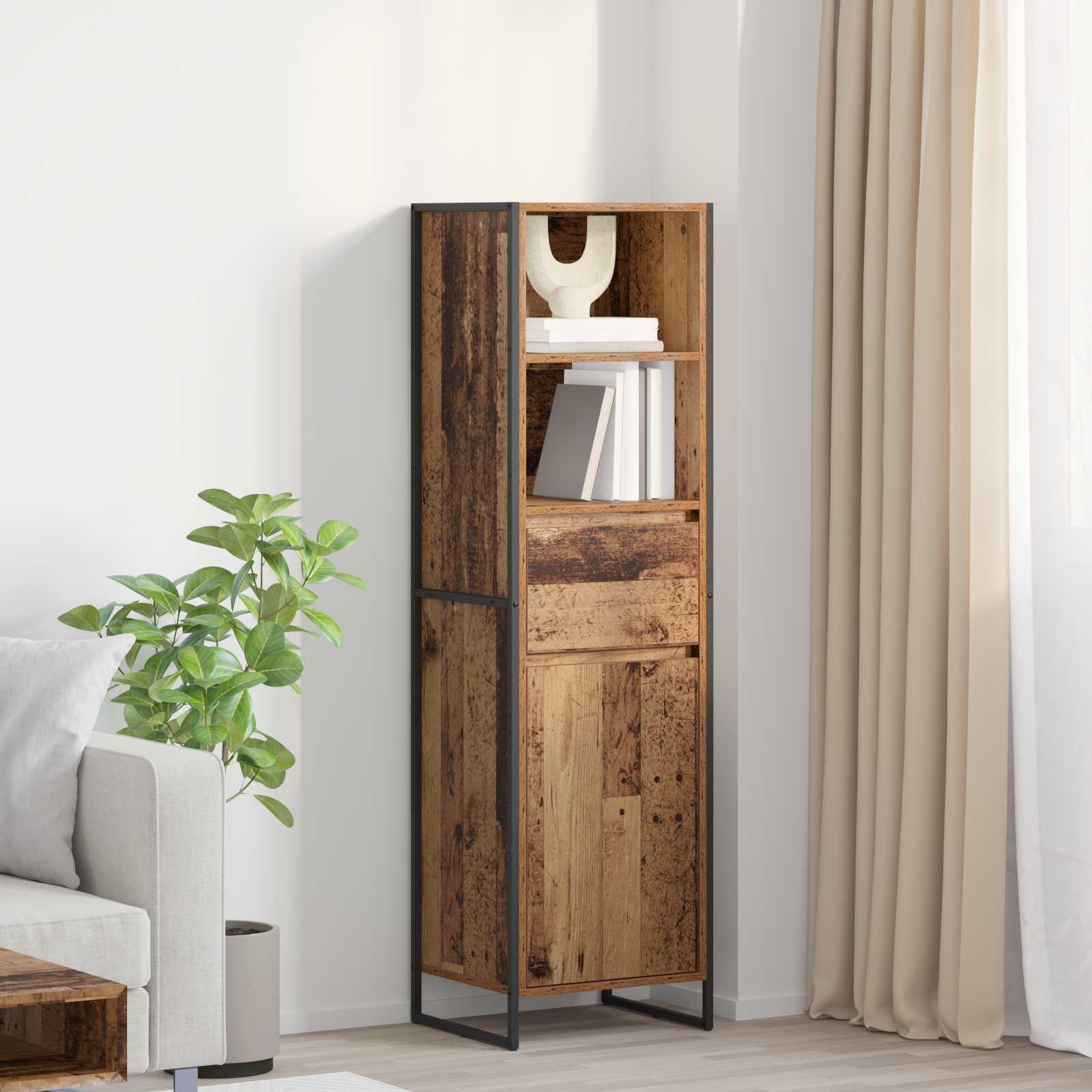 Bogskab i industrielt design - gammelt træ, 43 × 36 × 150,5 cm