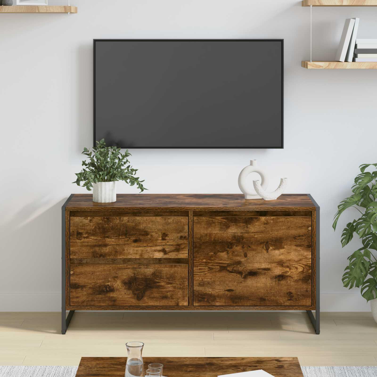 TV-skab med skuffe Røget Eg 100 x 36 x 49,5 cm Konstrueret træ