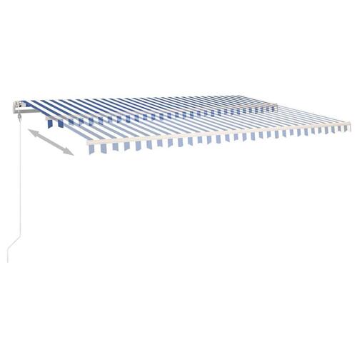 Markise m. LED-lys 500x350 cm manuel betjening blå og hvid