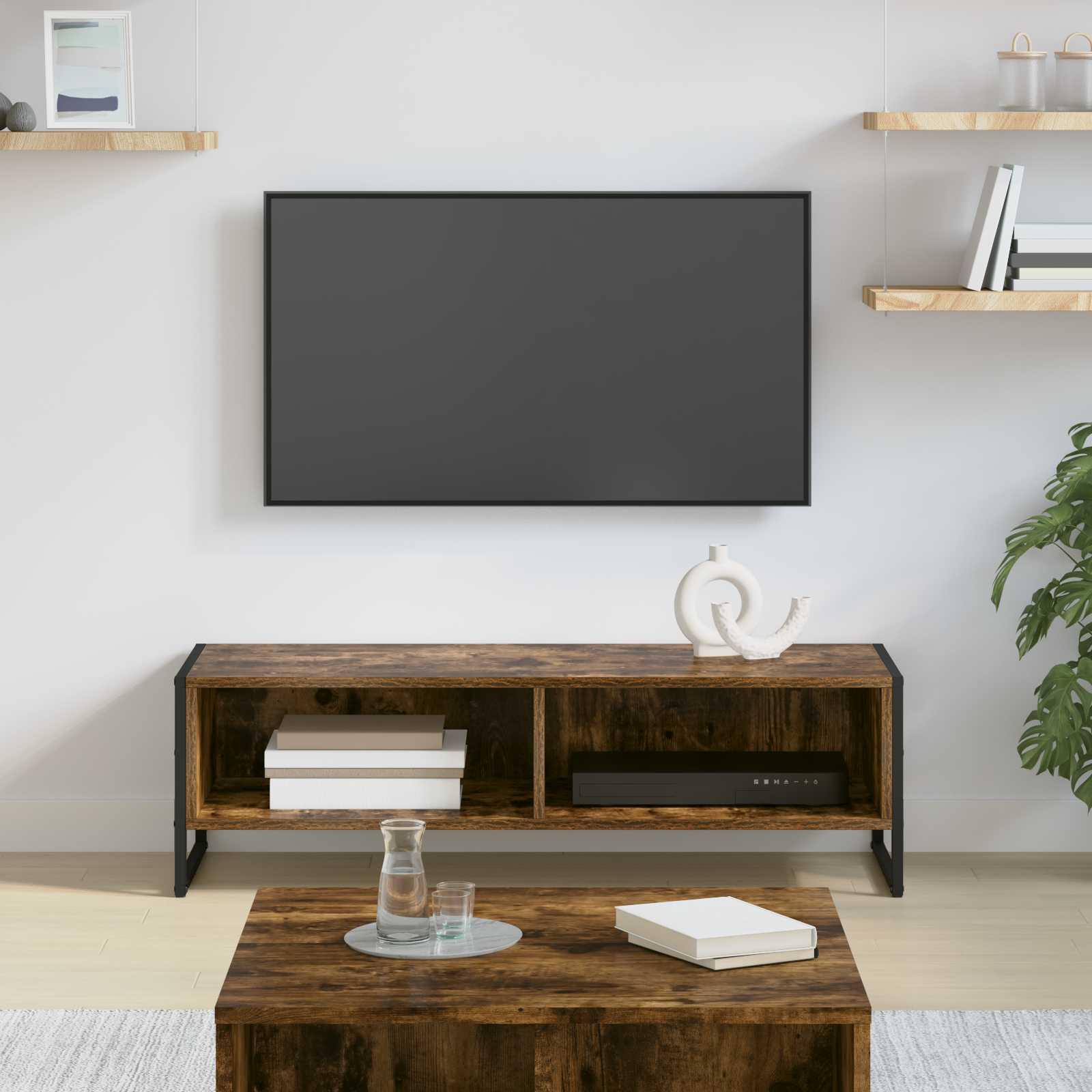 TV-bord i røget eg 100 × 36,5 × 30,5 cm - konstrueret træ, industrielt design