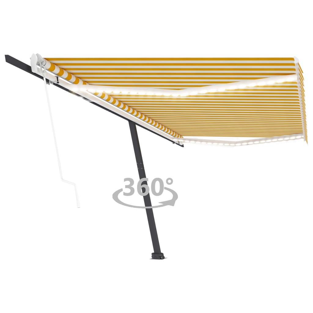 Markise m. LED + vindsensor 500x350 cm automatisk gul og hvid