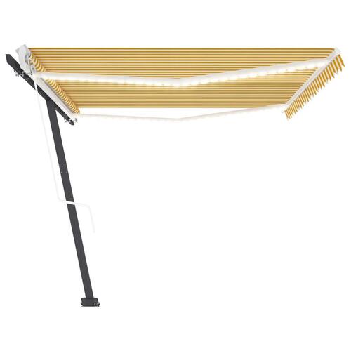 Markise m. LED + vindsensor 500x350 cm automatisk gul og hvid