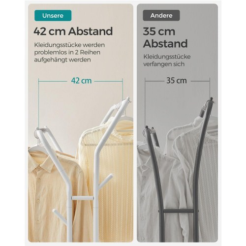 Tøjstativ med hjul dobbelt garderobestativ, kraftig metalramme, hylde, hvid, 103,5 cm bred, maks. 100 kg