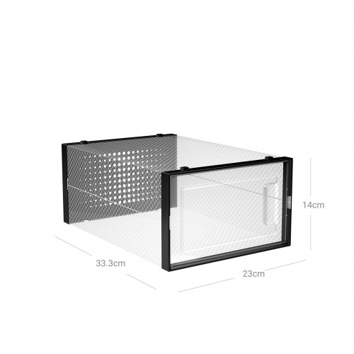 Skobokse stabelbare – SONGMICS, 18 stk., gennemsigtige med frontlåge, foldbare, passer op til UK str. 10,5, sort/transparent