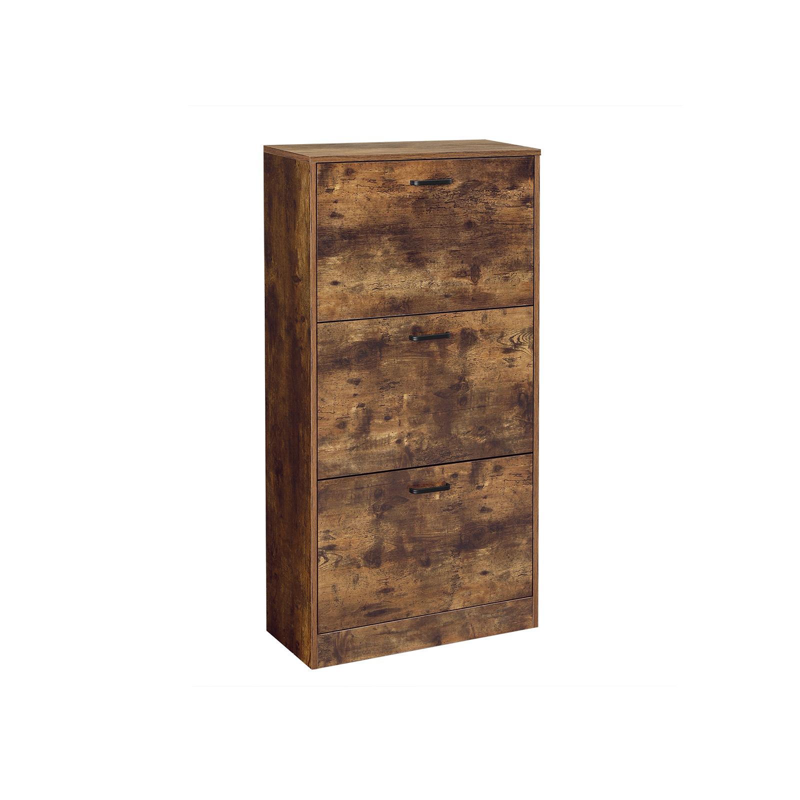 Skoskab med klapdøre 3 niveauer, smalt skab 60 × 24 × 120 cm, rustik brun
