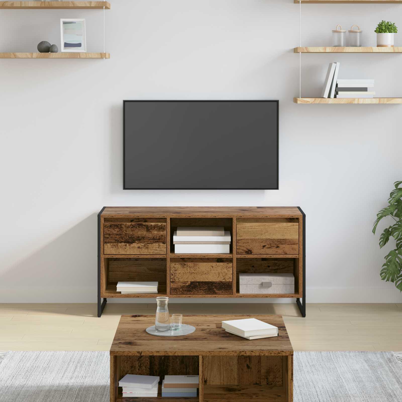 Tv-skab Med Skuffe 100 X 36 X 49,5 Cm Konstrueret Træ - Gammelt træ
