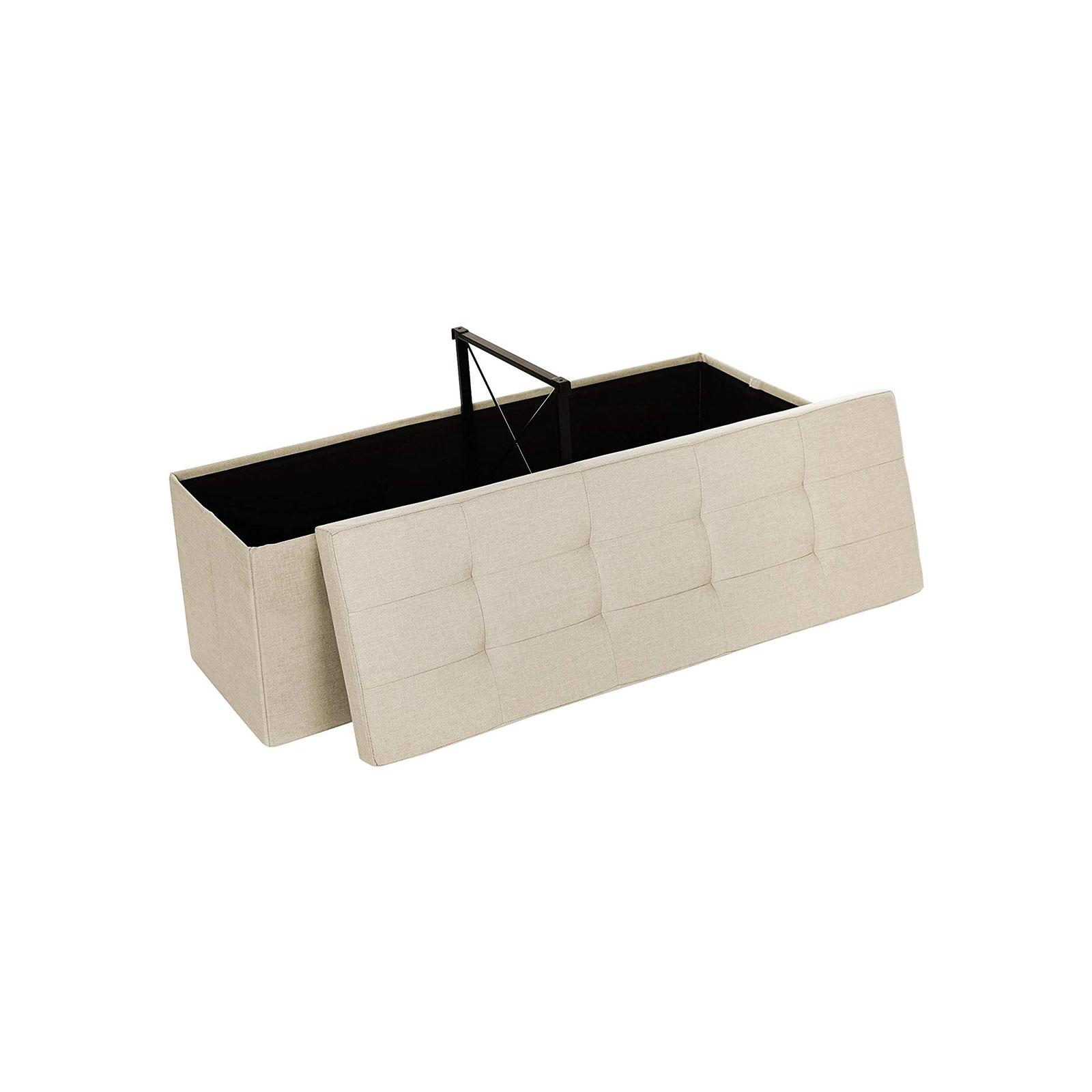 Opbevaringspuf med låg foldbar bænk 120 l, 110 × 38 × 38 cm, beige