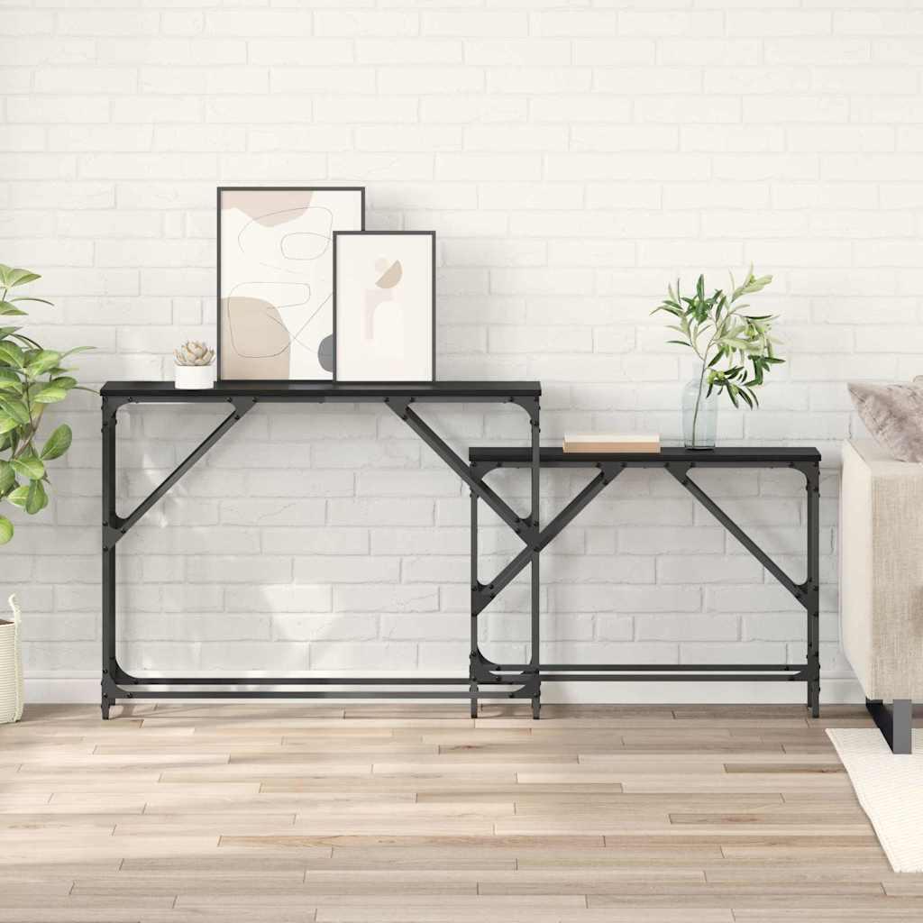 Konsolbord 2 stk Sort eg 100 x 28 x 75 cm Konstrueret træ