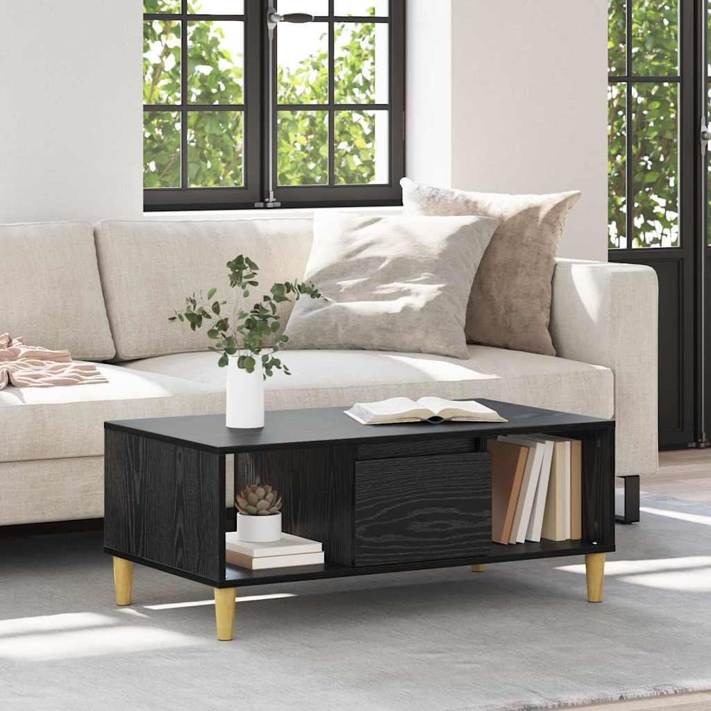 Sofabord med skuffe Sort eg 90 x 50 x 26.5 cm Konstrueret træ