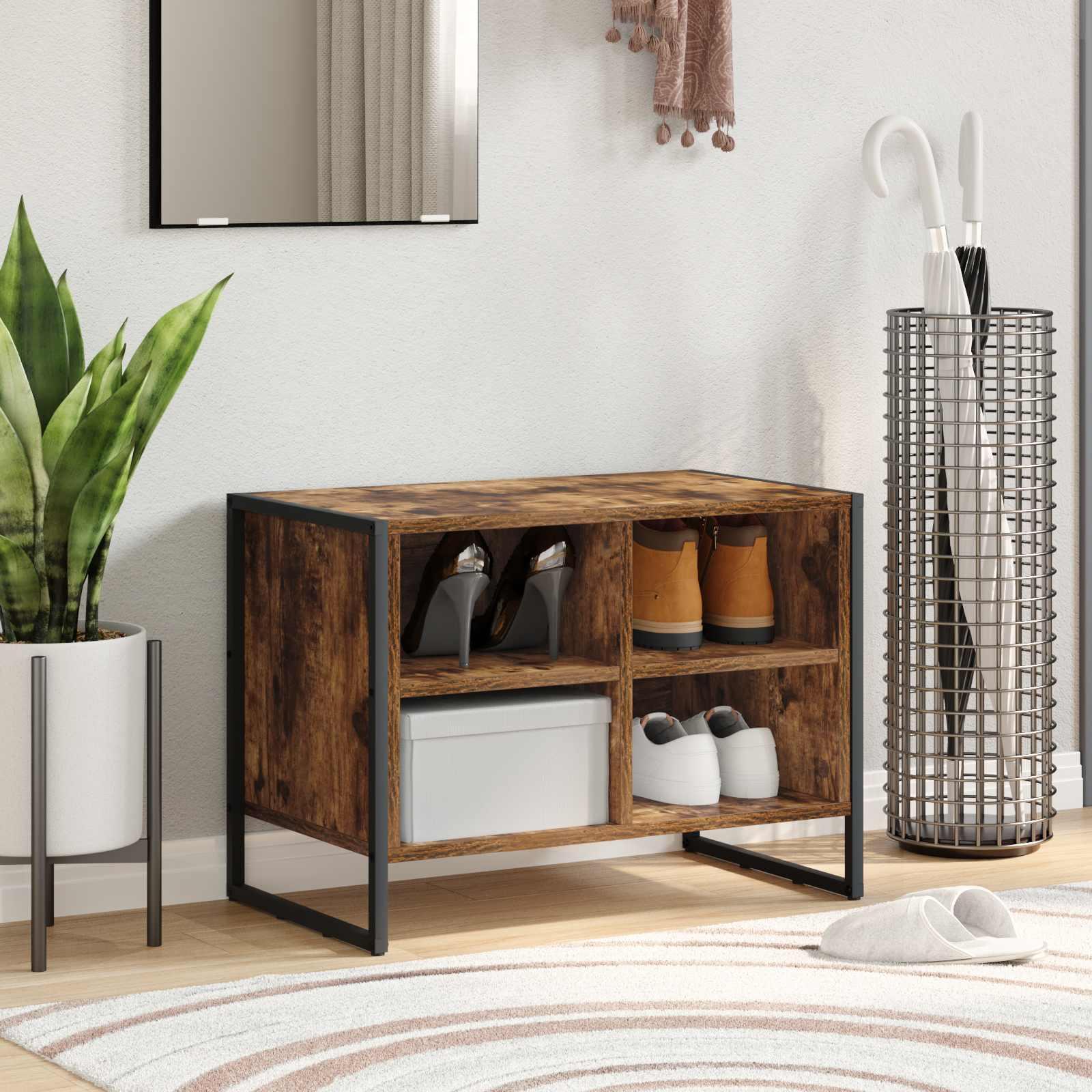 Skoskab i røget eg 60 × 35 × 44 cm - konstrueret træ, industrielt design