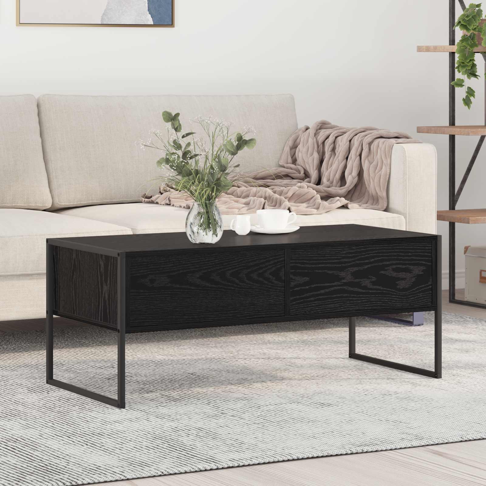 Sofabord med skuffe Sort eg 100 x 46 x 40 cm Konstrueret træ