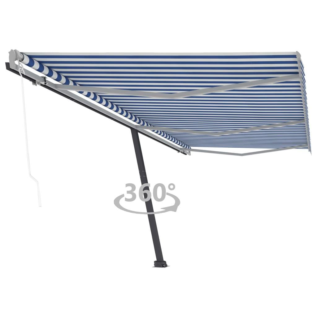 Fritstående markise 600x350 cm automatisk betjening blå/hvid