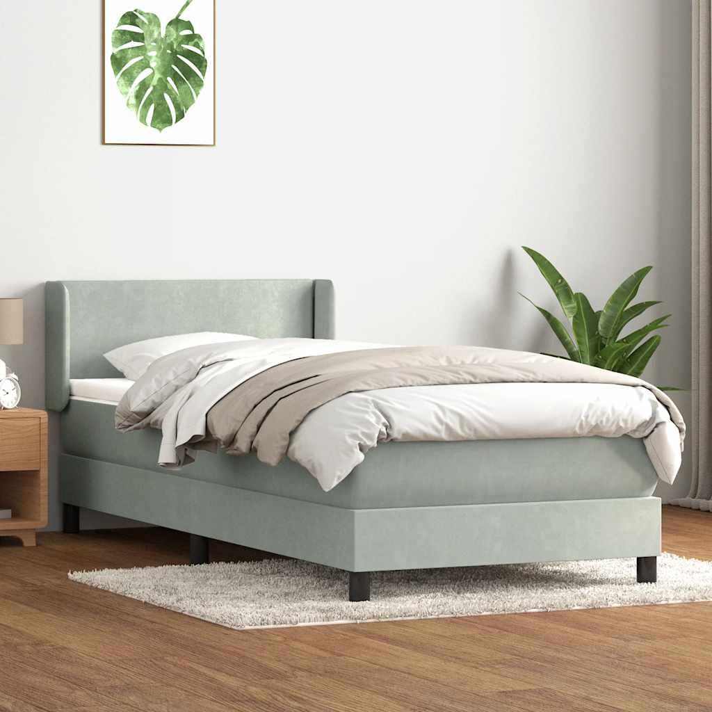 Kontinentalseng med madras - lysegrå fløjl 80×210 cm