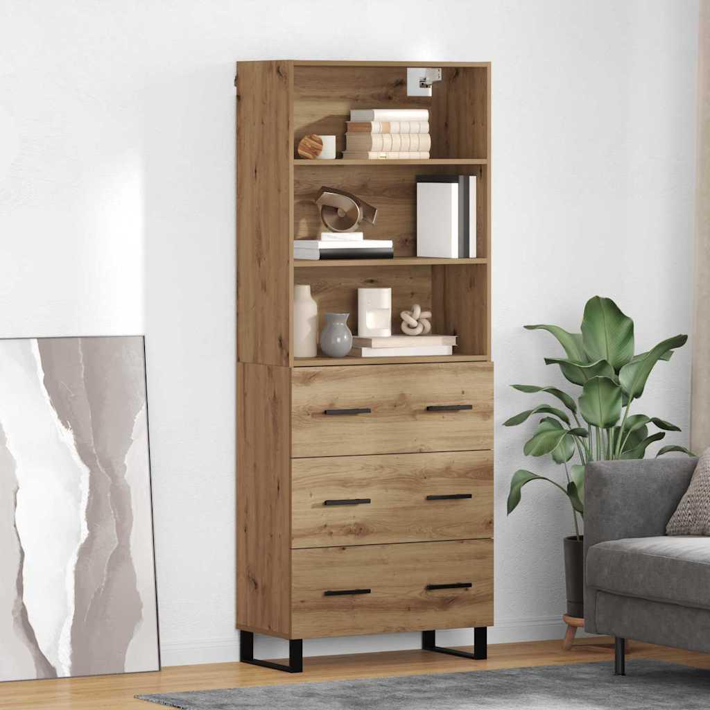 Highboard Artisan Egetræ 69,5 x 34 x 180 cm Ingeniørtræ og glas