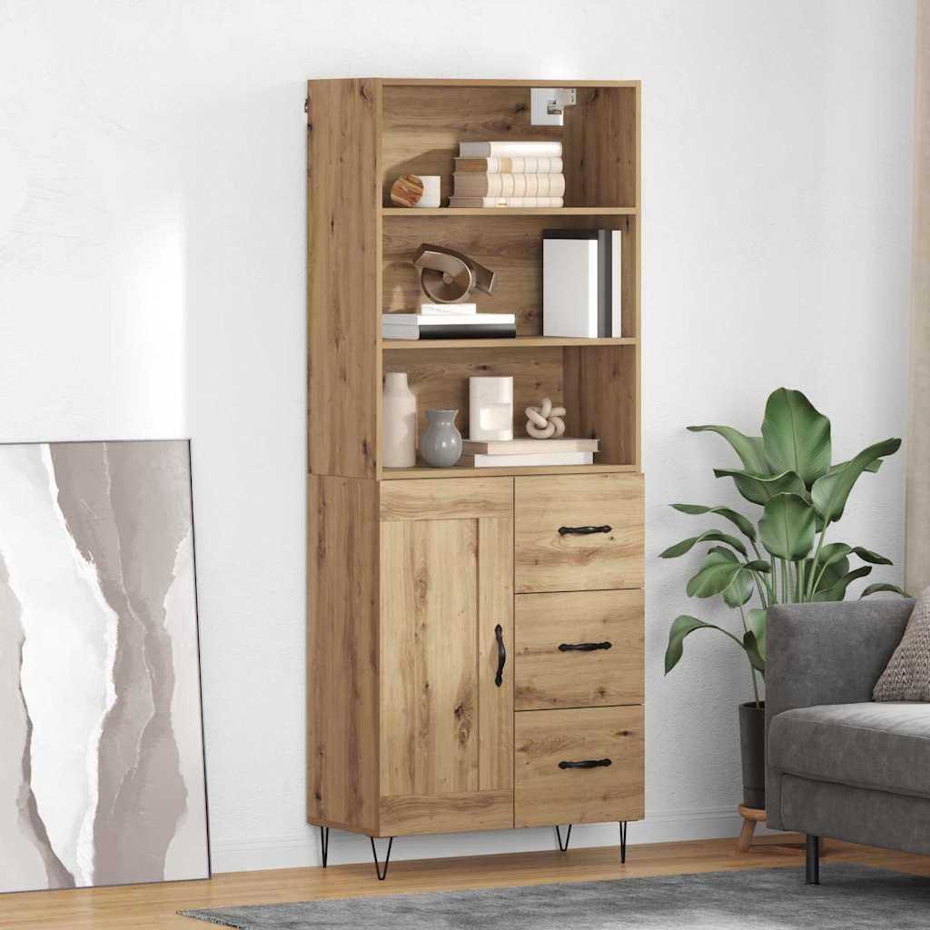 Highboard med skuffer og låge - artisan egetræ, konstrueret træ, 180 cm