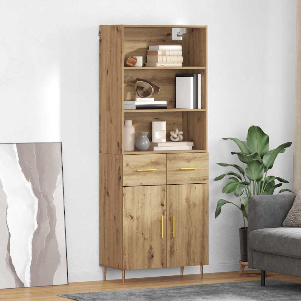 Highboard i artisan egetræ - 69,5 × 34 × 180 cm, konstrueret træ