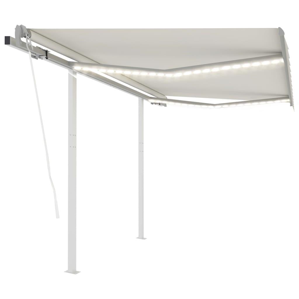 Markise m. LED-lys + vindsensor 3x2,5 m automatisk cremefarvet