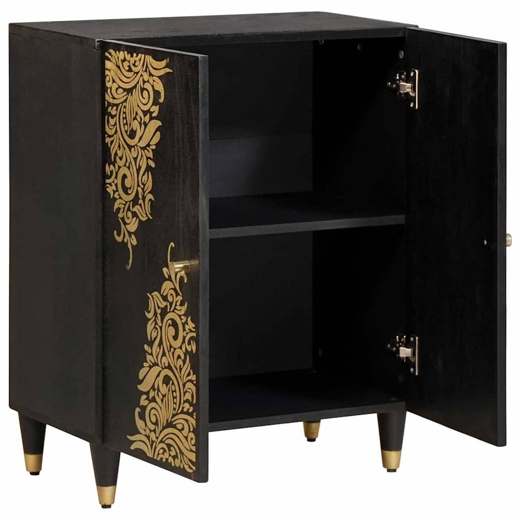 Sideboard Og Guld 60 X 33 X 75 Cm Massivt Mangotræ - Sort
