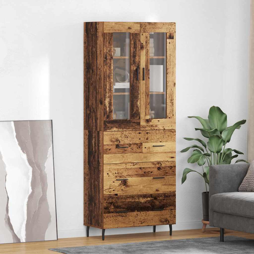 Highboard med skuffe 2 stk Gammelt træ Ingeniørtræ og glas