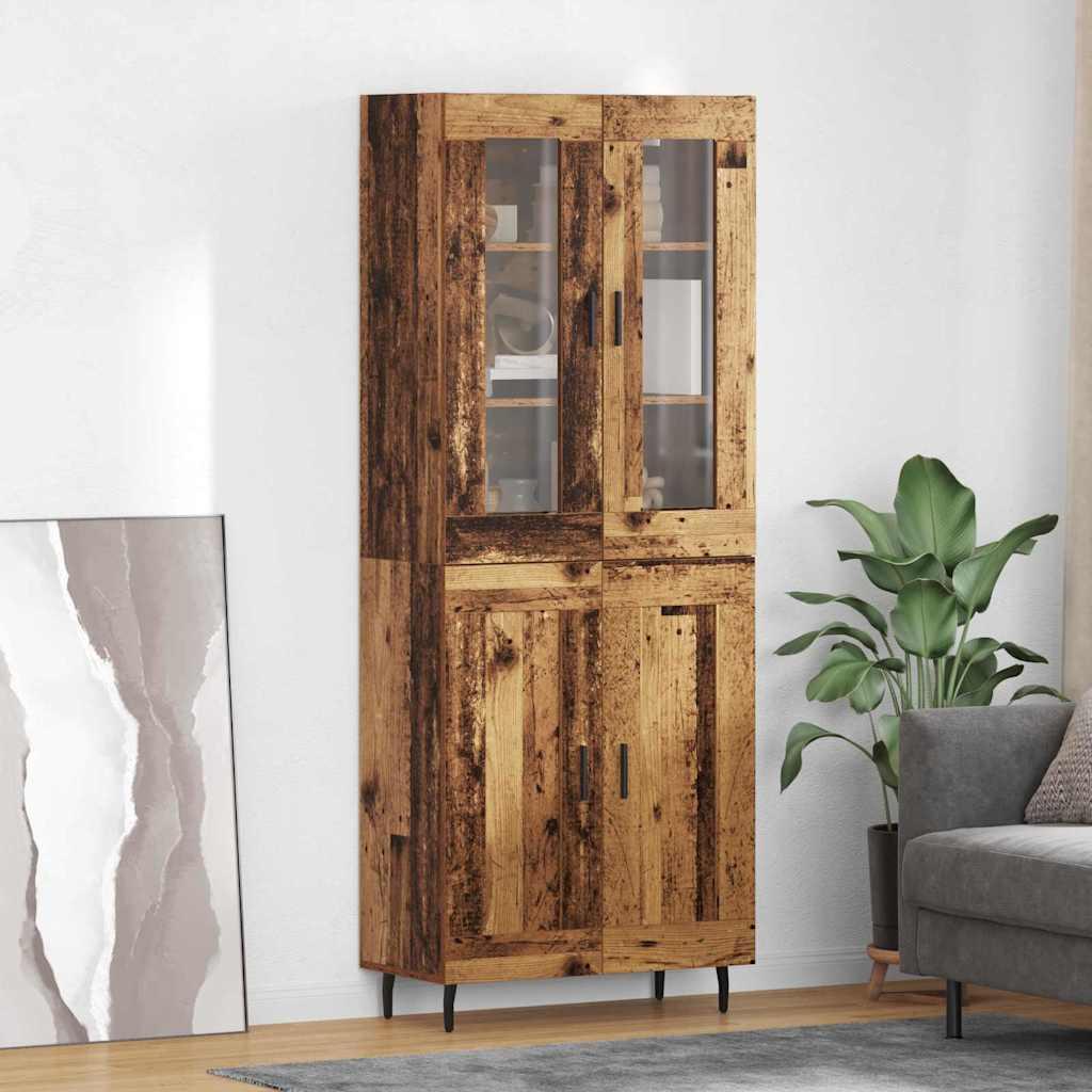 Highboard 2 stk Gammelt træ Ingeniørtræ og glas