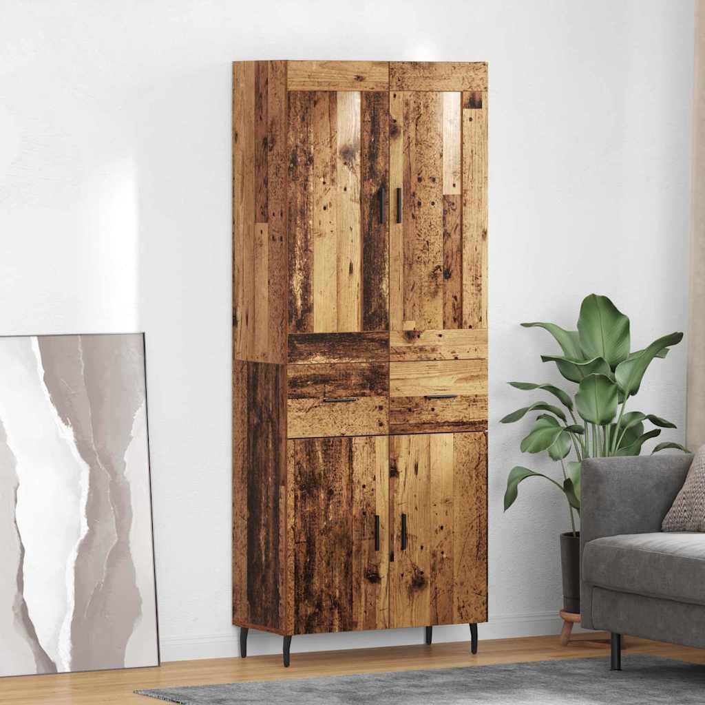 Højskab 69,5X34X180 Cm Konstrueret Træ Etræsfarve - Gammelt træ / 2 låger og 2 skuffer