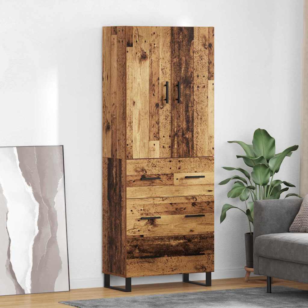Højskab 69,5X34X180 Cm Konstrueret Træ - Gammelt træ / 3 skuffer