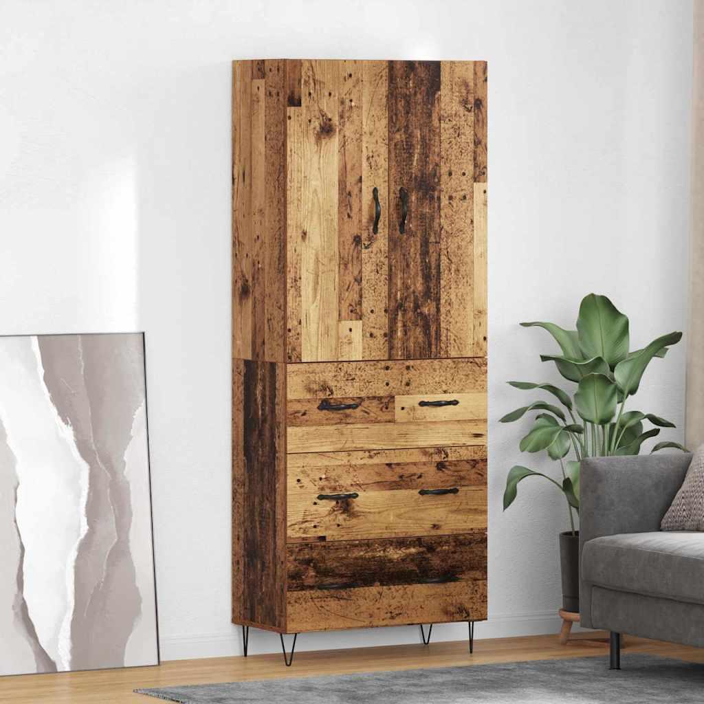 Højskab 69,5X34X180 Cm Konstrueret Træ - Gammelt træ / 3 skuffer