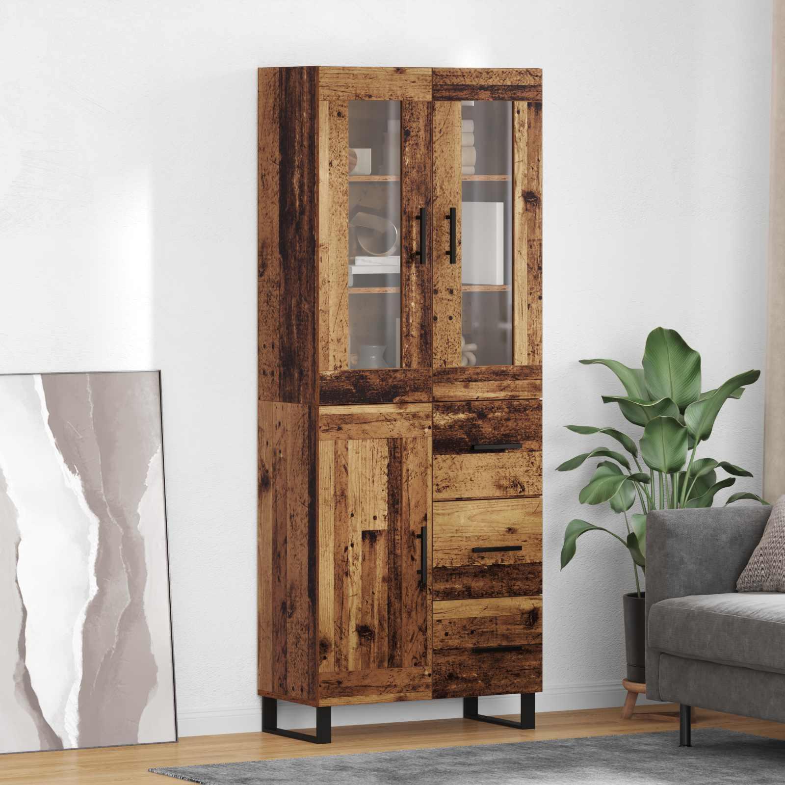 Højskab 69,5X34X180 Cm Konstrueret Træ - Gammelt træ / 1 trælåge 3 skuffer