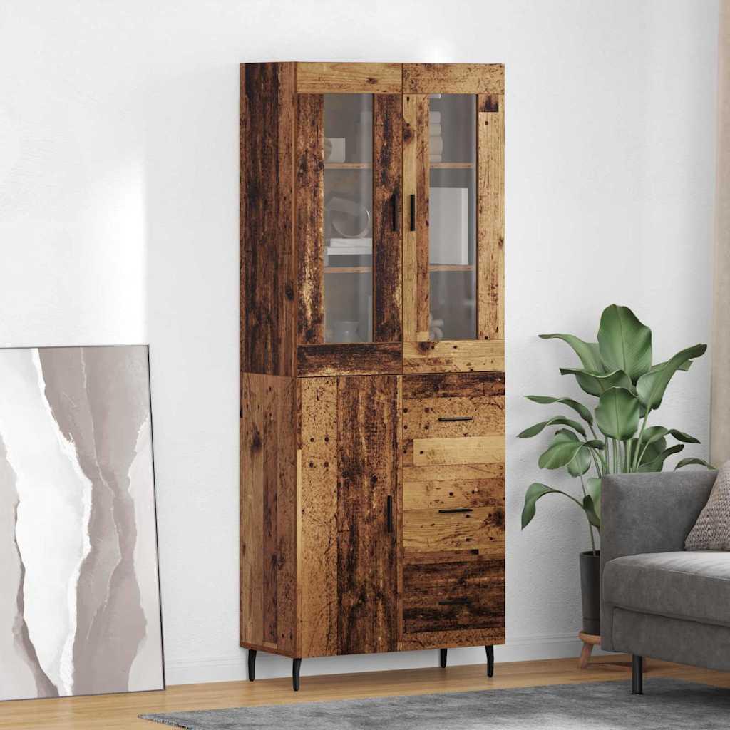 Highboard med skuffe 2 stk Gammelt træ Ingeniørtræ og glas